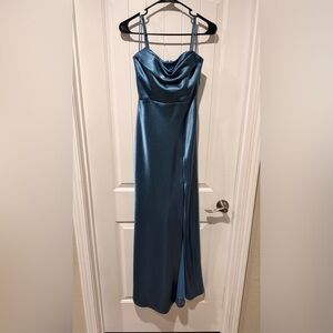 Birdy Grey Satin Cowl Maxi Dress in Teal Blue